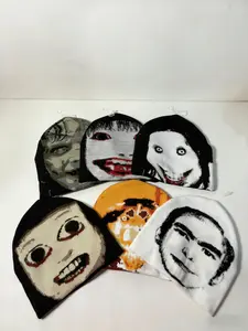 Spring Summer Fall Winter Knit Hat, Ghost Face Design, Punk Style, Elastic Beanie, Dark Halloween Zombie Pattern, Loose Fit, Graphic Hat