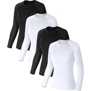 4 Pack Women's Compression Long Sleeve Shirts Crew  Workout Tops Quick Dry Gym Running Athletic  Underscrubs