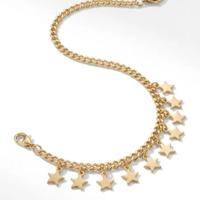 Classic Elegant Cubic Zirconia Star Charm Cable Chain Bracelet, Semi-Formal Fashion Costume Jewelry Accessory