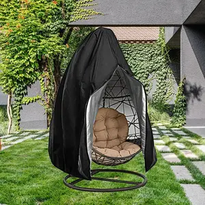 Patio Egg Chair Cover, 420D Patio Hanging Swing Cover, 91 Inch Outdoor Wicker Swing Chair, Black Waterproof Egg Chair with Drawstring