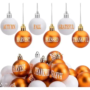 24 Pcs Fall Thanksgiving Day Hanging Ball Ornaments, 1.6" Fall Harvest Ball Hanging Decorations, Orange White Thankful Balls Tree Ornaments for Autumn Thanksgiving Home Tree Decor