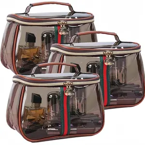 New Retro Vintage Vanity Bag, Makeup Organizer for Women, Ladies Travle Storage Case, Transparent Toiletry Bag, Portable Skincare Storage Case (Brown)