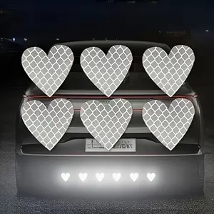6 Pack Red Heart Reflective Stickers for Car Motorcycle EV, High Visibility Night Safety, Heart Shaped Decals, Polyester Durable, Stylish Decor