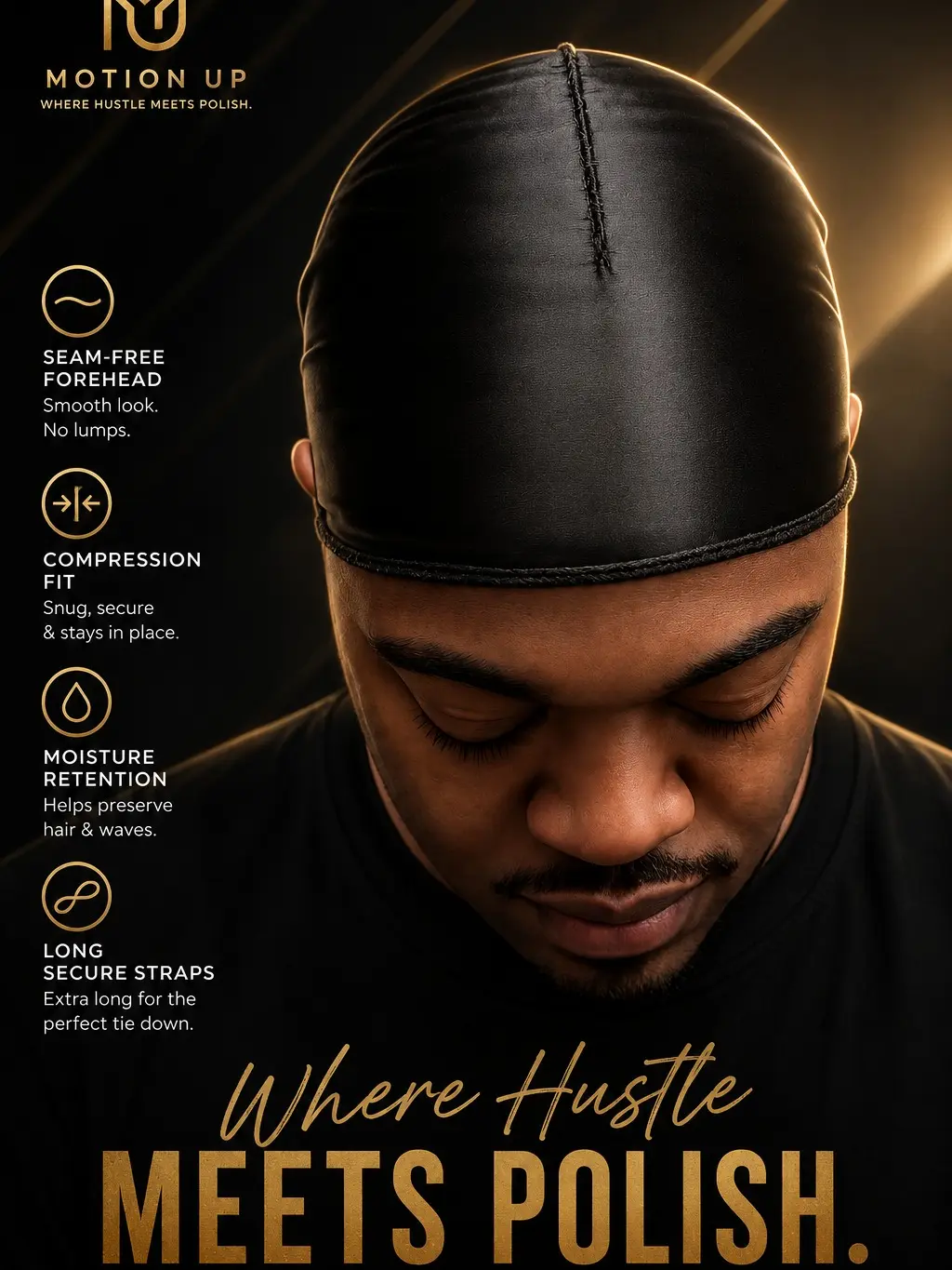 Motion Up- Premium Seamless Silky Durag for Men, Wave Cap