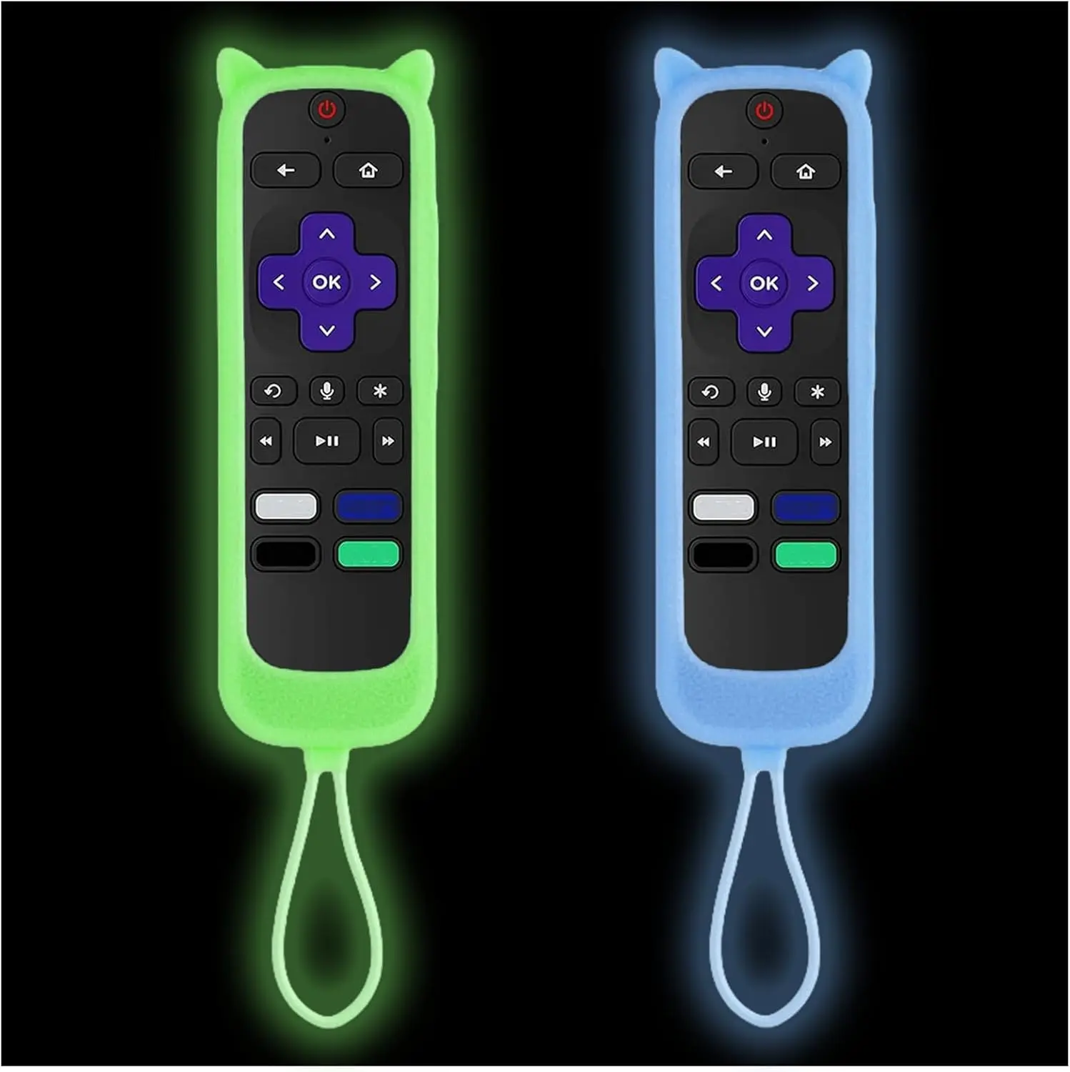 1Pack Remote Cover with Tracker fits Roku Remote Covers | Onn Roku Remote | Roku Express 4K+ | Hisense Roku TV | TCL Roku with Cat Ears Design Glow in The Dark