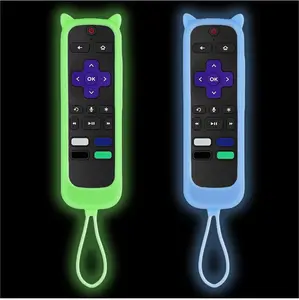 2Pack Remote Cover with Tracker fits Roku Remote Covers | Onn Roku Remote | Roku Express 4K+ | Hisense Roku TV | TCL Roku with Cat Ears Design Glow in The Dark