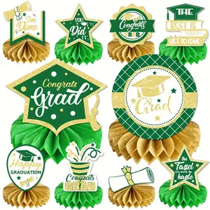 10PCS Class of 2026 Graduation Party Decorations Green Gold 2026 Congrats Grad Honeycomb Centerpieces Congratulate Graduation Table Toppers Set for Graduation Party Favor Supplies Graduation Gift