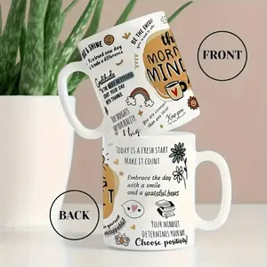 Morning Mindset Coffee Mug with Motivational Quotes and Floral Design 11oz Positive Gift for Celebrations and Daily Inspiration