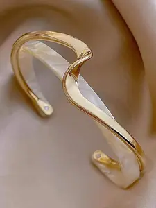 Eco-Friendly Alloy Bracelet, Imitation Mother-Of-Pearl Open Cuff, Retro Style Metal Wristband, High-Quality Cross-Border Accessory
