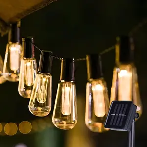 Solar String Lights with Retro Edison Papaya-Shaped Bulbs – Adjustable Lighting Modes, Suitable for Outdoor Christmas Decorations, Retro Holidays, Gardens, Gazebos, Porches & Camping; Also Ideal as Garland Lights, Outdoor Retro String Lights & Wall Lights