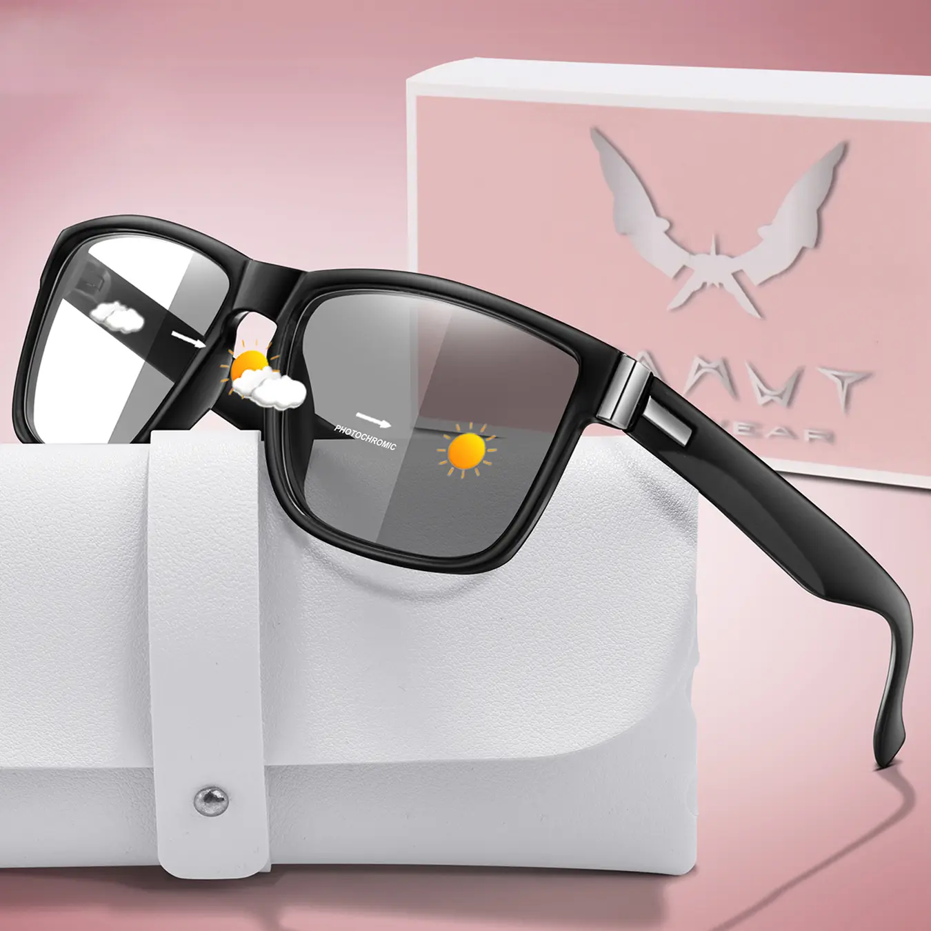 Fashion Photochromic Reading Glasses with Case, High Quality Eyewear, Classic Blue Light Blocking Frameless, PC Lens, Single Pack, Photochromic Eyeglasses