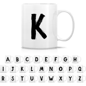 Initial A-Z Hand Drawn Grunge Alphabet Monogrammed Monogram Mug 11 Oz Ceramic Tea Coffee Mugs - Appreciation Thank You Holiday Birthday Gifts for her friend coworker sister bestie - K Initial