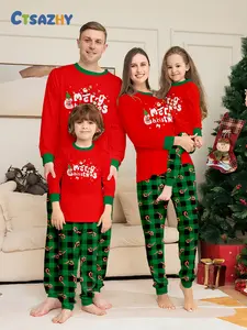 Family Matching Christmas Pajamas Set, Top Merry Christmas Print, Plaid Pants, Soft Fabric, Cozy Holiday Wear
