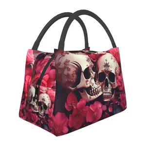 Lunch box, lunch bag, reusable portable insulation bag, insulation bag,Skull pattern, suitable for outdoor camping, work, school, fitness