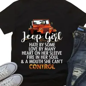 Jeep Girl Funny T shirt - Red Jeep, Jeep Tee shirts, Gift For Jeep Lovers Casual Cotton Fabric Smooth Top Womenswear