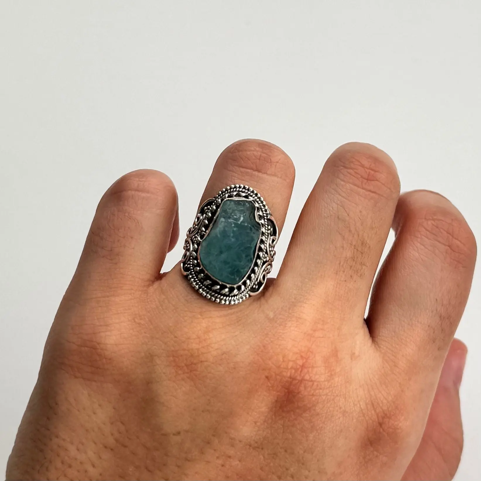 GAIA Raw Aquamarine Ring – 925 Sterling Silver