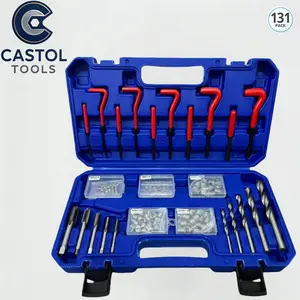 131-Piece Professional Thread Repair Kit, Spiral Drill Tool Set, High-Speed Steel, Manual, for Metal & Composite Materials