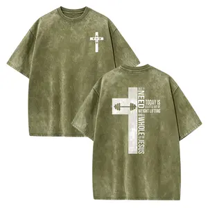 Faith & Gains Washed Tee, Weightlifting Cross Shirt, Heavy Cotton Christian Gym Wear
