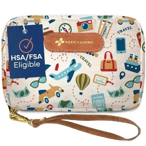 KEEP-GOING Travel First Aid Kit - Portable TSA Approved HSA/FSA Eligible Travel Friendly Kit, 600D Durable Fabric, Compact Organized Fully Stocked Clip & Go Emergency Gear, EpiPen & Inhaler Ready, Wrist Strap, Tweezers for Carry-On Backpacking