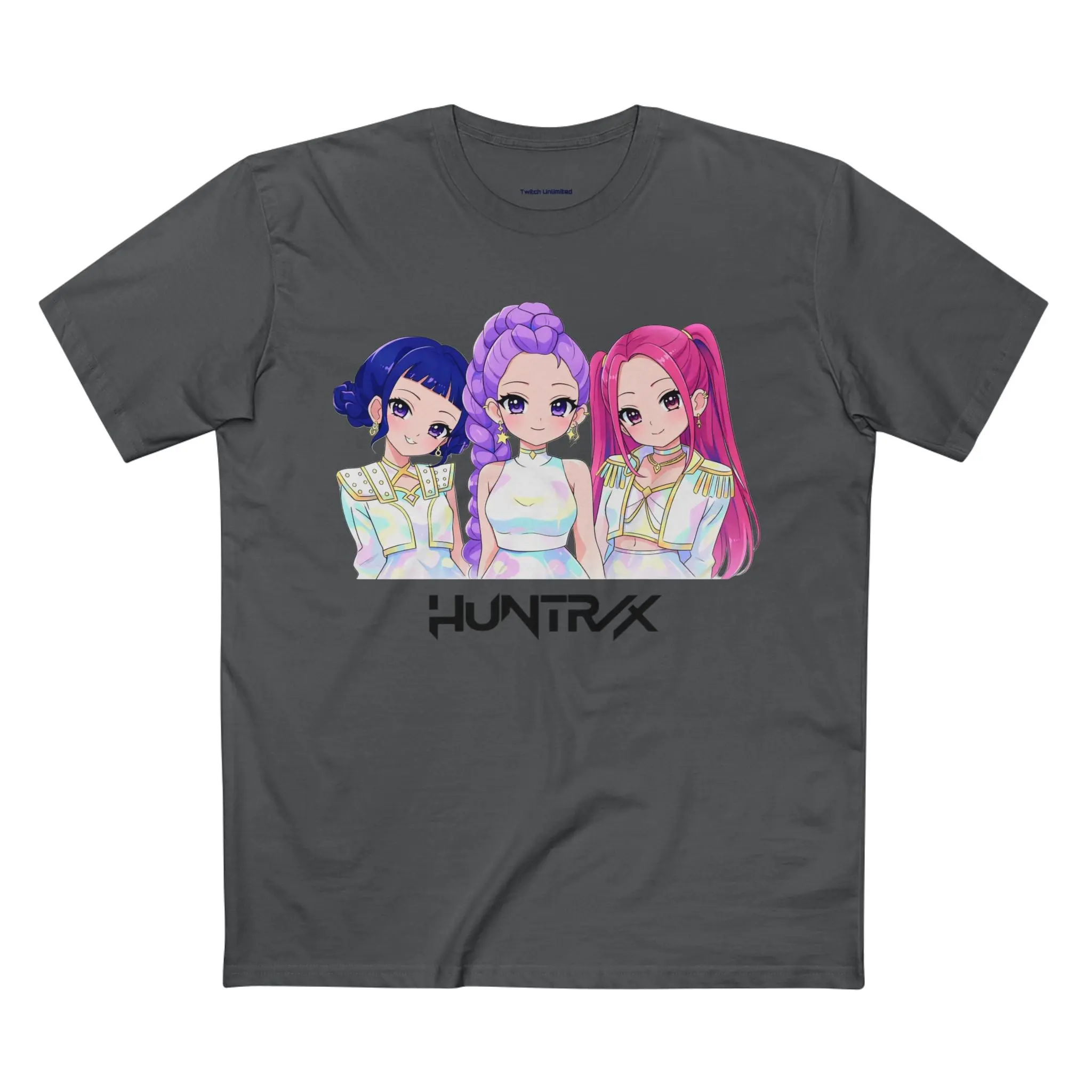 HUNTRAX Anime Girl Trio Graphic Tee — Kawaii Pastel Streetwear T‑Shirt