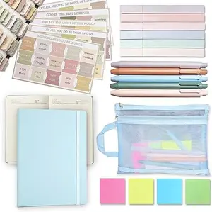 Bible Study Supplies,Bible Journaling Kit with Journal,6 No Bleed Highlighters,5 Gel Pens,75 Bible Tabs,200 Sticky Notes,Christian Gifts for Women Men