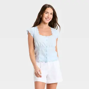 Women's Button-Front Scalloped Hem Top - A New Day