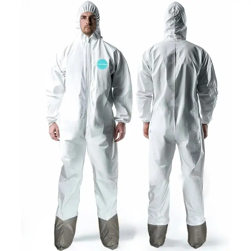 Andes Hazmat Suits, Protective Coveralls with Attached Boots and Hood, Heavy Duty Disposable Painters Suits, Lab Coveralls