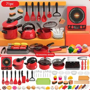 71pcs Pretend Play Kitchen Set for Kids - Educational Toy Cooking Simulation Kit - Colorful Plastic Cookware with Food Items, Pots, Pans, and Cooking Utensils - Perfect for Halloween, Christmas, New Year Gift for Ages 6 and Up