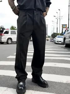 1pc Men's Oversized Wide Leg Suit Pants | Minimalist Retro Streetwear Style | Soft Touch Fabric & Pleated Design | Comfortable & Versatile | Suitable for Casual Dates & Urban Looks