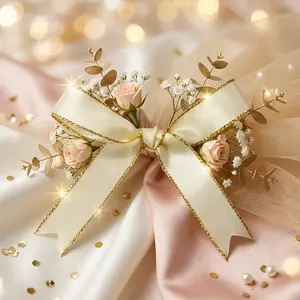 24pcs Mini Metal Edge Satin Ribbon Bow Patches, Trim, DIY Handmade Hair Accessories, Wedding Party Decorations