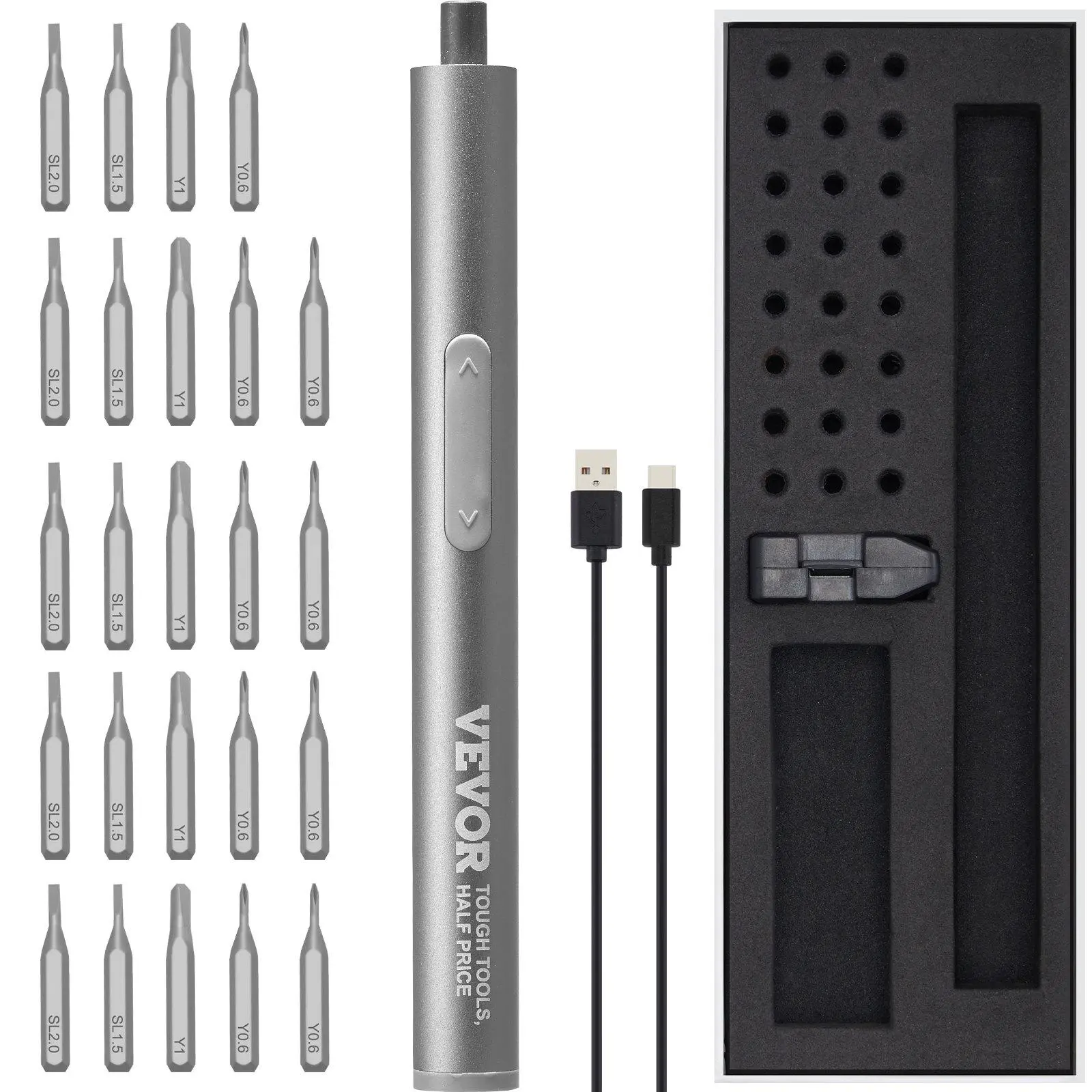 【fathersdaygift】VEVOR 27 in 1 Mini Electric Screwdriver 4V Cordless Precision Screwdriver Set with 24 S2-steel Bits350mAh Manual & Electric TorqueType-C Rechargeable Portable Magnetic Repair Tool Kit with LED Lights