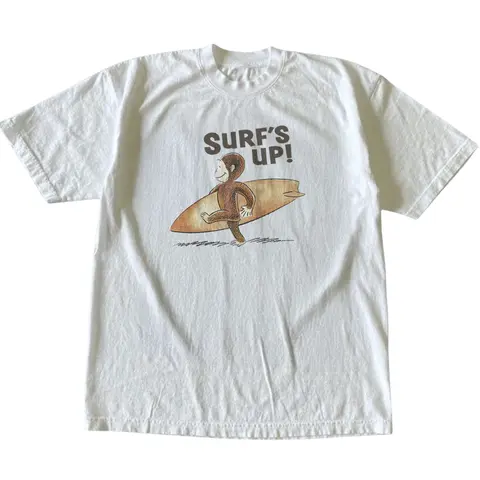 Curious George Surfs Up T-Shirt, Animal Tee, Cartoon Tshirt, Gifts Shirt, Unisex Vintage Graphic Tees Gothic Grunge Y2k Emo Scene Amity Affliction Style Clothes Men Women Streetwear Summer
