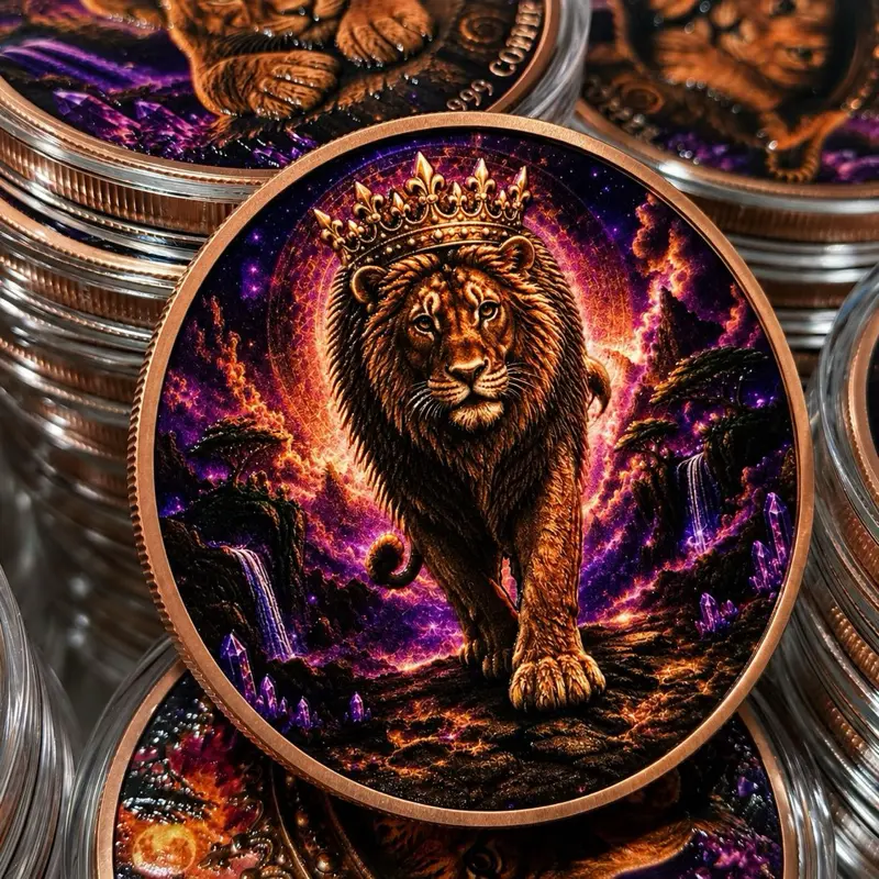 Adult and Baby Lion 5 oz Copper Round