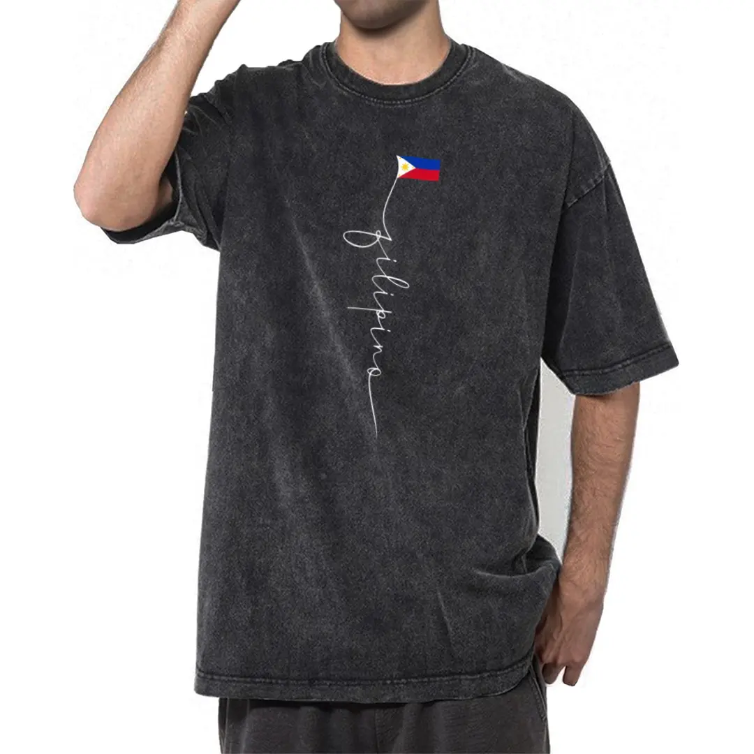 Authentic Washed T-Shirt with Iconic Filipino Flag Design – Proudly Represent the Philippines