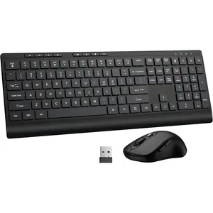 Keyboard and  Combo, Full Size Quiet Key  Keyboard and Cordless Mice with 3 DPI Adjustable, 2.4G Lag-Free, Long  Life, Compatible with Windows and  Systems, Black