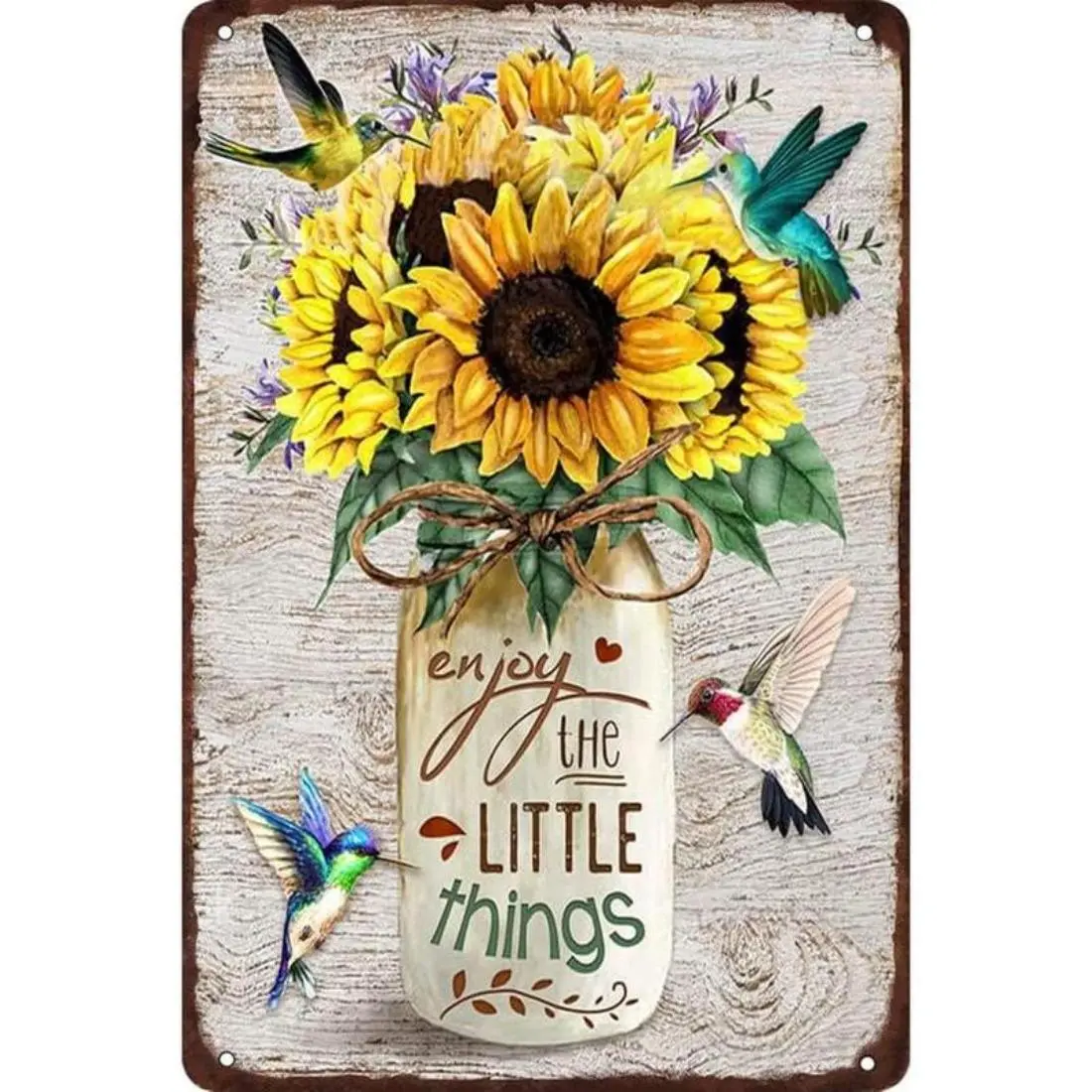 Enjoy the Little Things Sunflower Hummingbird Metal  Aluminum Sign Vintage Rustic Design Poster Wall Art Garden Bar Home Kitchen Wall Decor Farmhouse Decoration Plaque 8x12 Inch