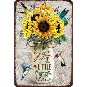Enjoy the Little Things Sunflower Hummingbird Metal  Aluminum Sign Vintage Poster Wall Art Garden Bar Home Kitchen Wall Decor Plaque 8x12 Inch Home Decor Products