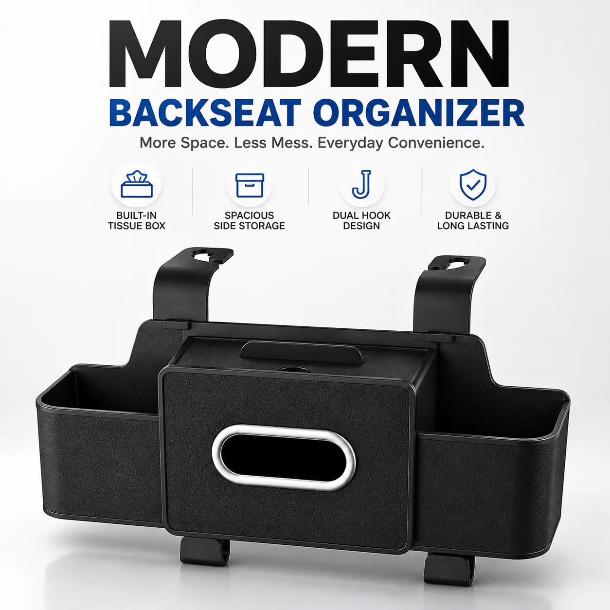 Back Seat Car Organizer, Multifunctional Car Seat Back Storage Box with Hook Tissue Box Cup Holder can Hold Phone Drinks Handbag fits Most Vehicles