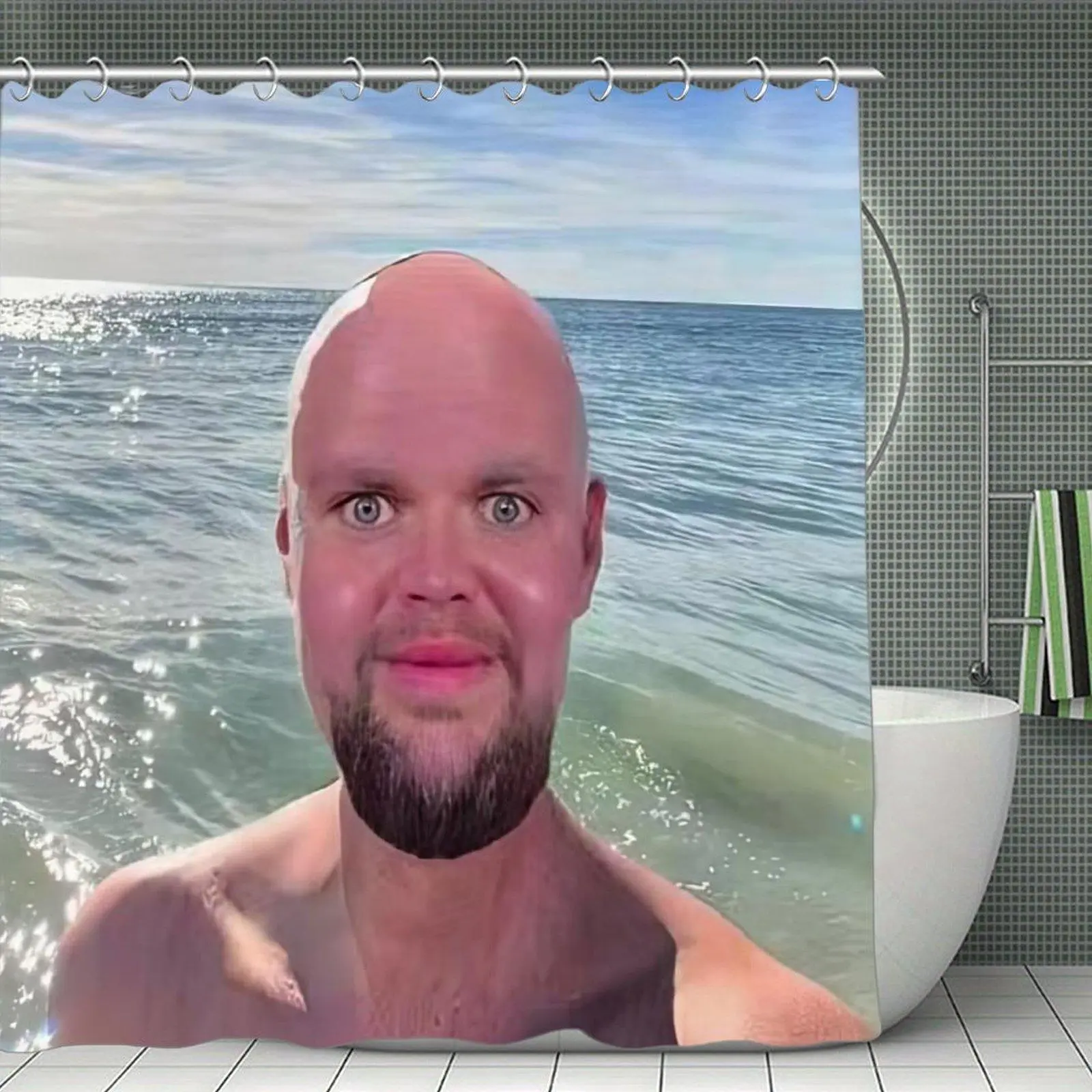 Funny Bald Bearded Man Seaside Meme Shower Curtain, Durable Bathroom Home Supplies Shower Curtains