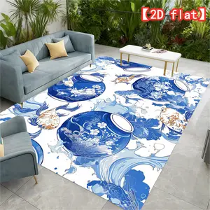 2D flat best-selling velvet carpet, blue and white, goldfish aquarium pattern for terrace RV camping, balcony picnic area, outdoor decoration, home decoration, game room entrance mat