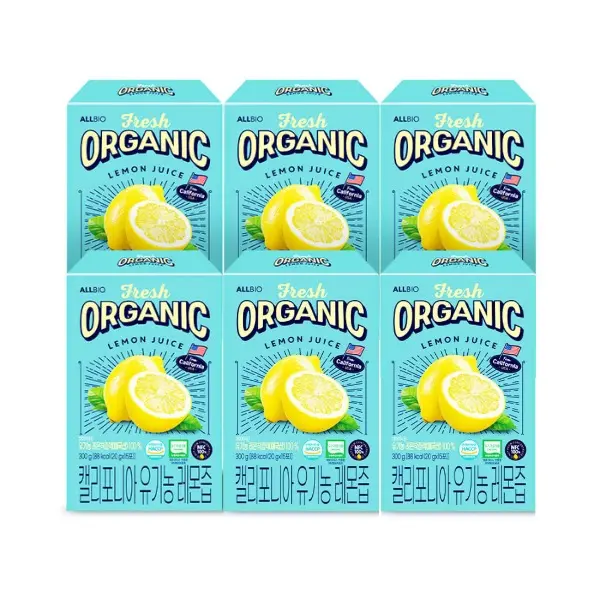 [ALLBIO] Organic Lemon Juice Stick 6-Pack | 90 Sticks (20g x 15ea x 6) | Pure California Lemon