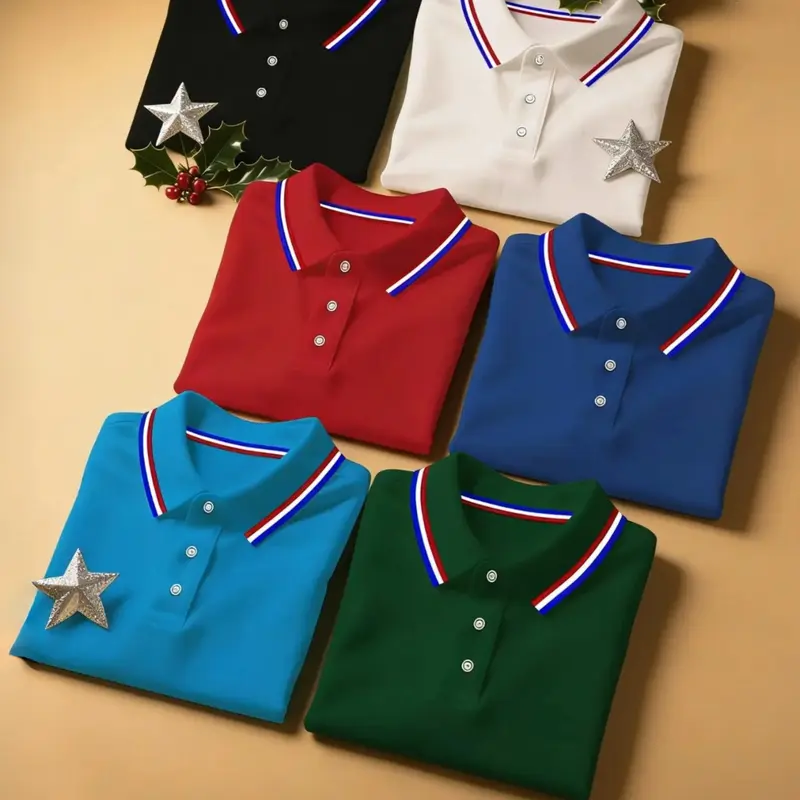 Men's Casual Colorblock Collared Polo Shirts Set of 6, Comfortable Button Collar, Business & Outdoor Sports, Short Sleeve Fitted Tee, Menswear