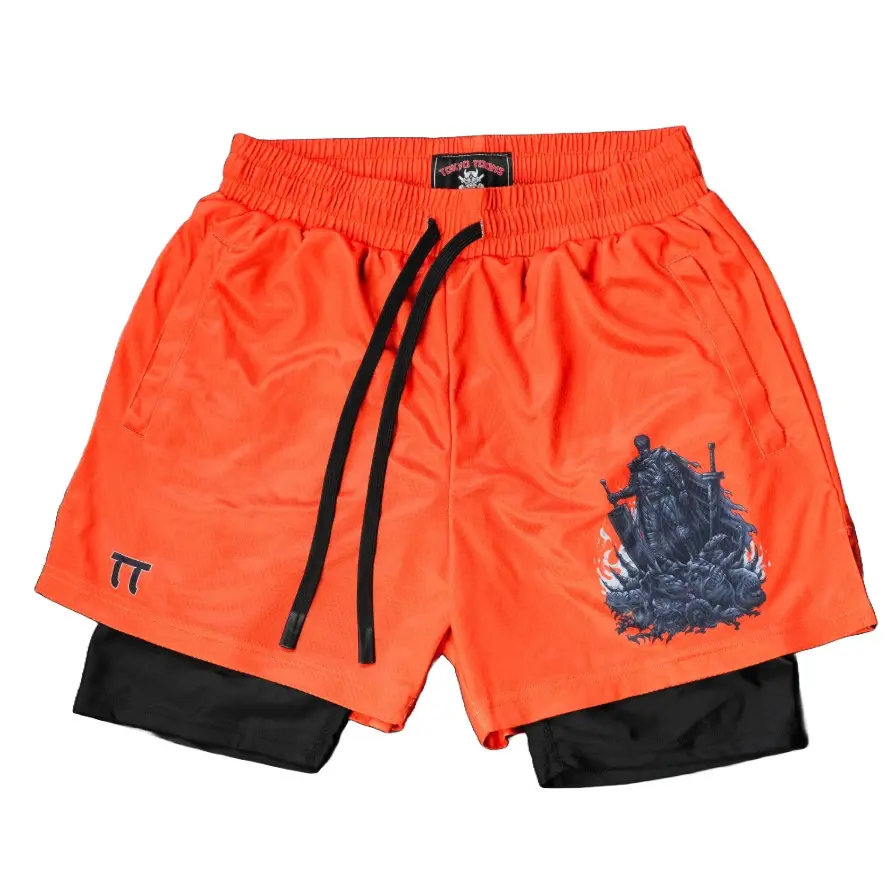 Berserk Premium Mesh Shorts with Red/Orange Color and 2 Inch Waist Band for Men - Above The Knee 4" Inseam Length Menswear Gym Workout Shorts gym shorts