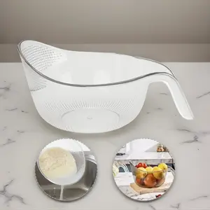 Aesthetic Transparent Rice Strainer Basket, BPA-Free Sturdy Plastic Colander with Handle, Multifunctional Kitchen Utensil for Rice Vegetable Fruit Draining