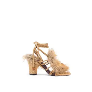 AKIRA GOLD UMIKA BROWN FUR CHUNKY SANDAL