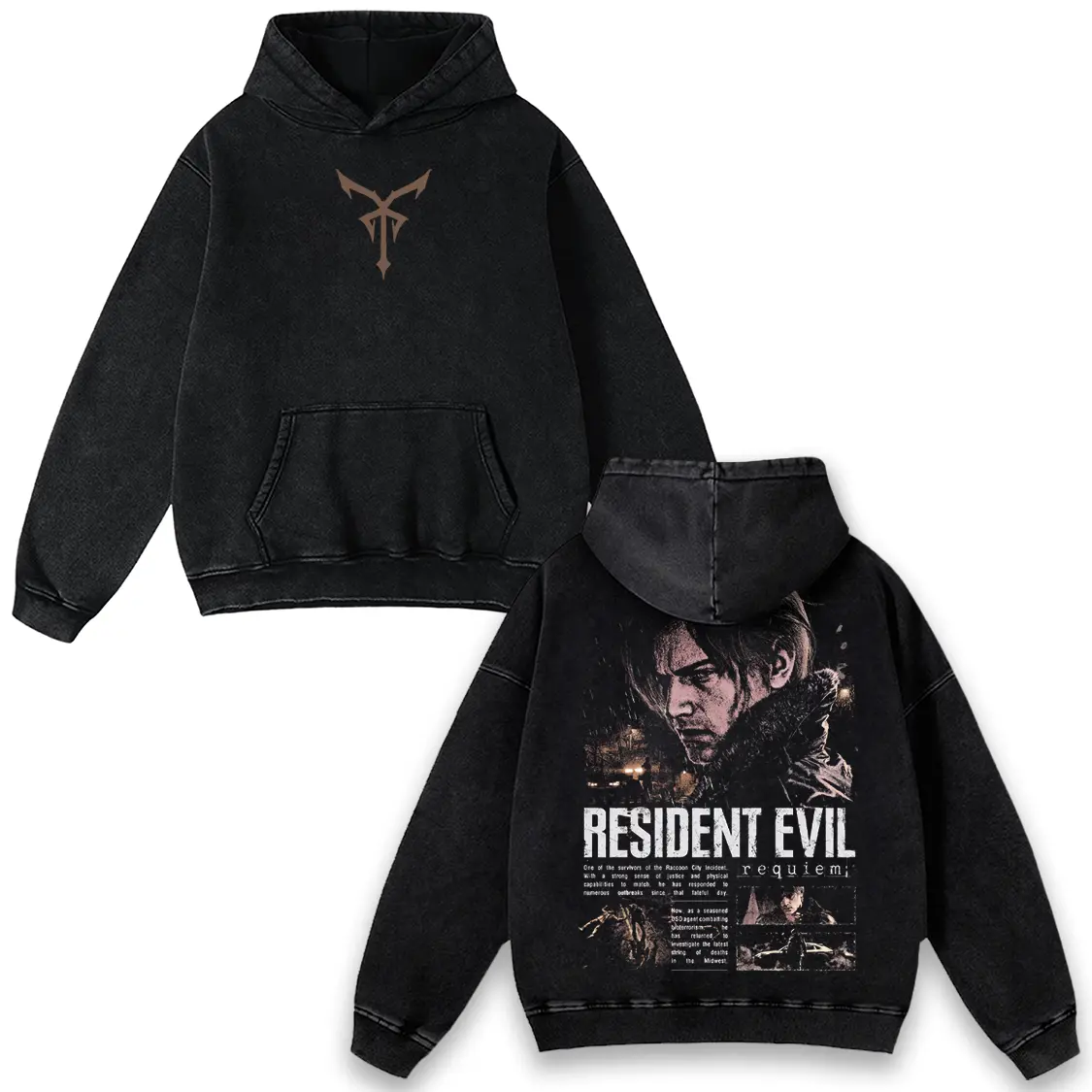 Resident Evil Re9 Remake Hoodie & T-Shirt Leon, Vintage Acid Wash