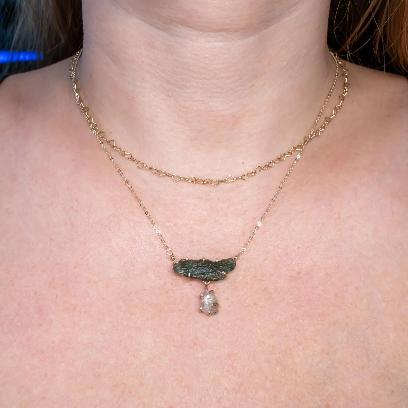 Moldavite with Phenakite Pendant in 14k Gold Filled or  925 sterling Silver, handmade, made to order: rare Ukrainian Phenacite, Moldavite with certificate from Czech Republic, real moldavite, raw crystal pendant, silver necklace