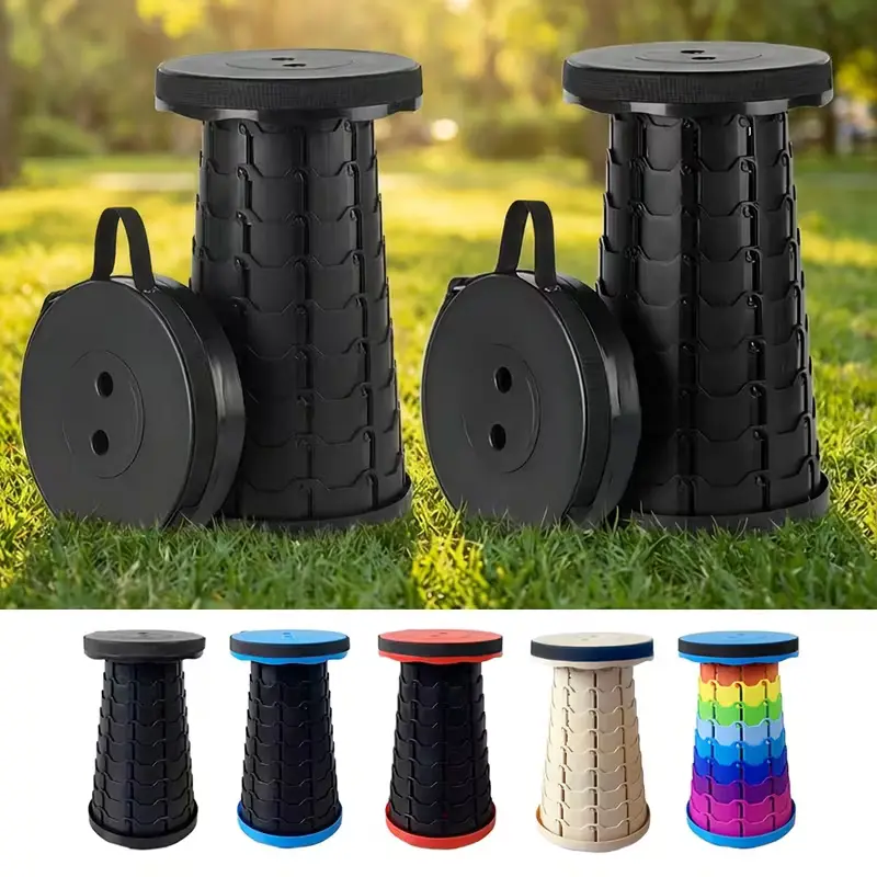 2 Pack Upgraded Collapsible Camping Stools with Carry Strap, Adjustable Size Telescopic Seats, Heavy Duty High-Strength Plastic, 620lbs Max Load, Fits Multiple Users, for Campfire/BBQ Party, Hiking, Travel