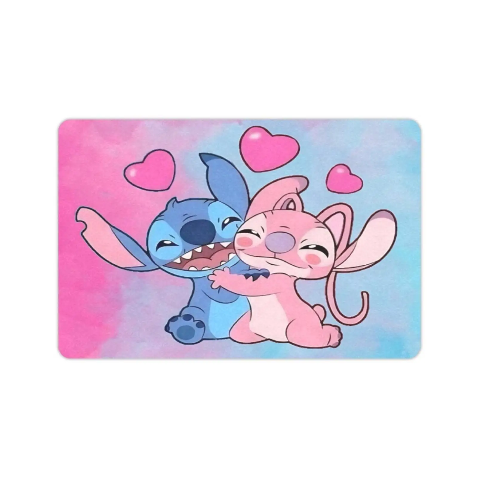 DISNEY CLASSIC Stitch & Angel Love Heart Print Mat, Non Slip Low Profile Floor Rug, Cute Cartoon Anime Indoor Outdoor Entrance Mat For Home Bedroom Decor