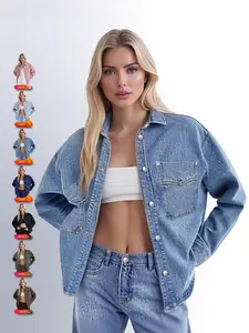 Women's Plain Drop Shoulder Long Sleeves Denim Jacket Coats, Casual Outerwear With Pockets For All Seasons